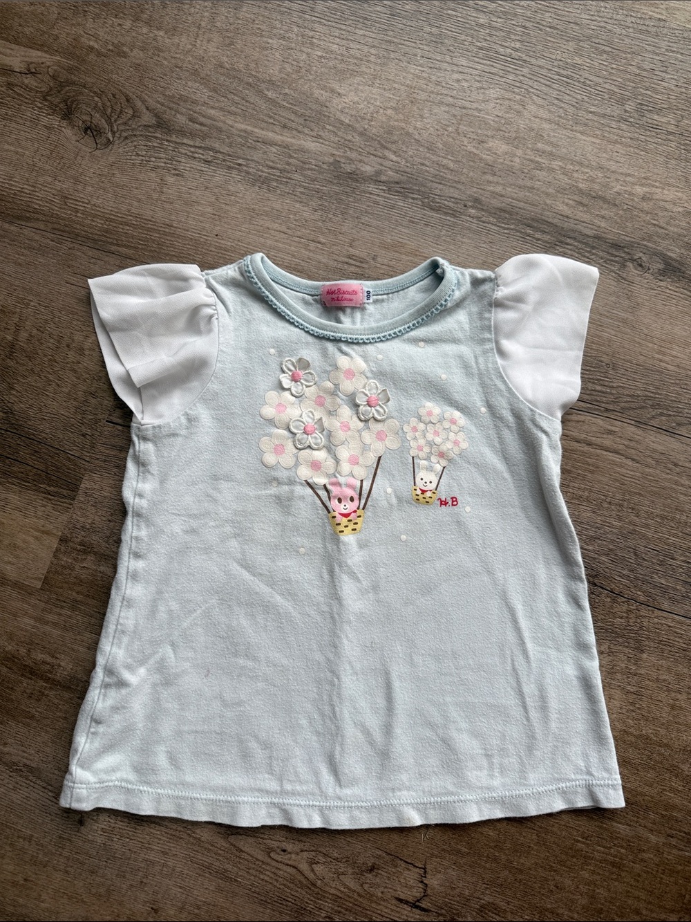 Light Blue Floral Balloon Tee with Flutter Sleeves - Kids